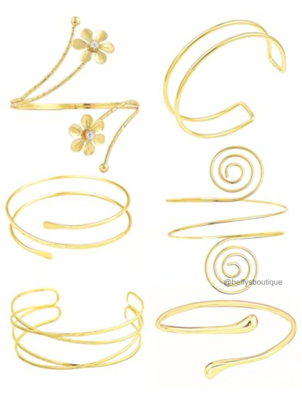 Gold Plated Adjustable Arm Cuff Bracelet Set Minimalist Upper Arm Bangle